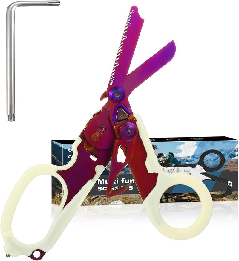 Lemasa 6 in 1 trauma shears, folding emergency shear, Outdoor Camping Tools, Seat Belt Cutter, Oxygen Cylinder Wrench, Complimentary Adjustable Wrench (Luminous Purple) - Image 1